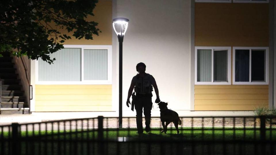 Law enforcement surrounded a San Luis Obispo apartment complex on July 1, 2024 as they attempted to negotiate with a barricaded subject. The stand-off lasted into the night.