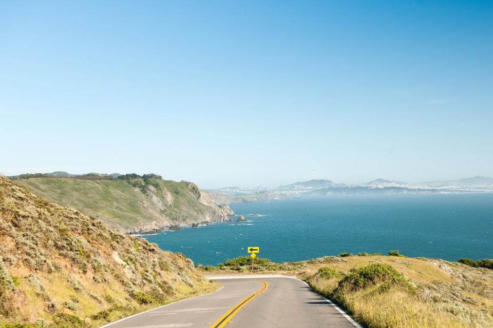 Highway 1 turn with ocean