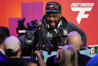 Philadelphia Eagles defensive end Brandon Graham speaks to the media during the NFL football Super Bowl 57 opening night, Monday, Feb. 6, 2023, in Phoenix. The Kansas City Chiefs will play the Philadelphia Eagles on Sunday. (AP Photo/Ross D. Franklin)