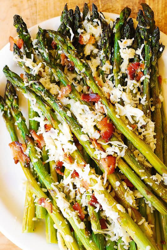 Asiago, Bacon, and Garlic Roasted Asparagus