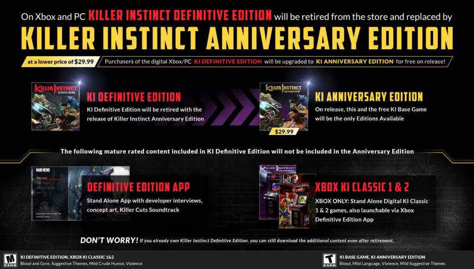 La Definitive Edition de Killer Instinct se retirará de las tiendas, confirma Iron Galaxy