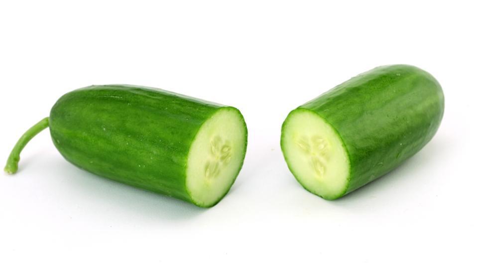 A cucumber cut in half