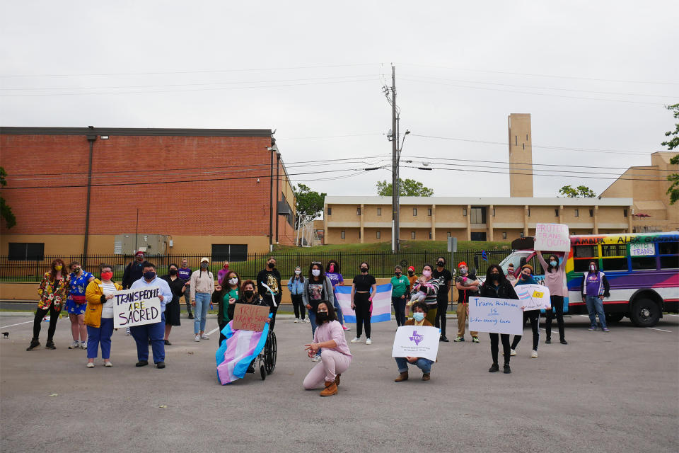 The Transgender Education Network of Texas at a protest last year. (Gin Pham)