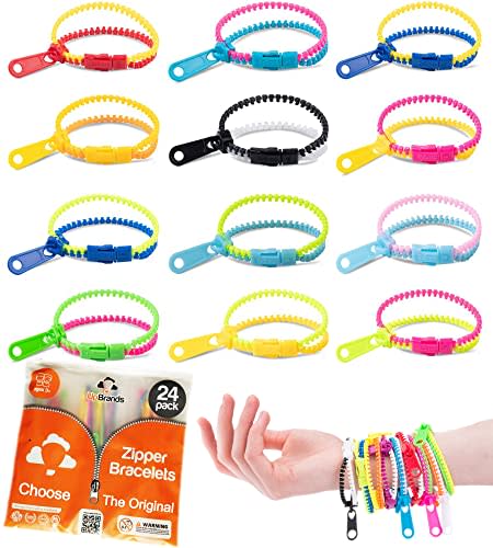 UpBrands 24 Fidget Toys Zipper Bracelets 7.5 Inches, Easter Basket Stuffers, Sensory Toys Bulk Set, Neon Colors, Kit for Birthday, Party Favors for Kids, Easter Egg Fillers