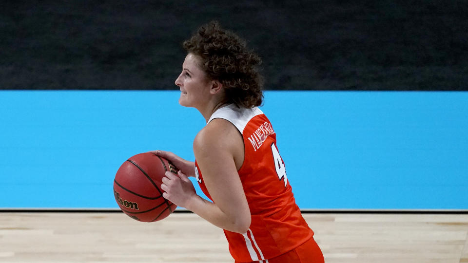 Syracuse guard Tiana Mangakahia overcame stage II breast cancer to play in this year's NCAA tournament. (AP Photo/Charlie Riedel)