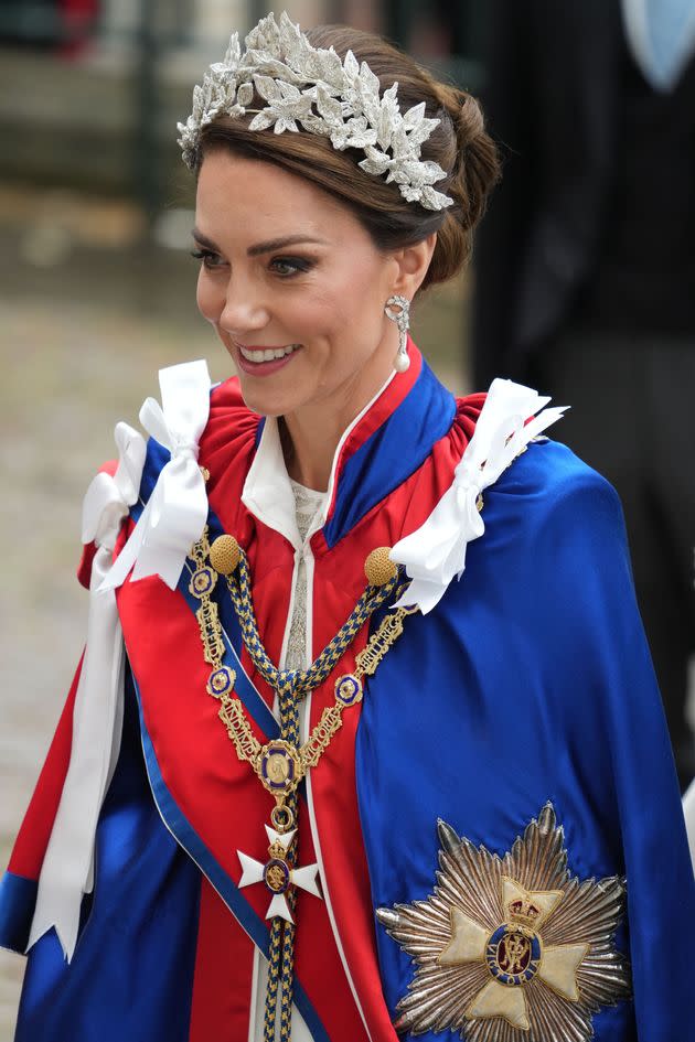 A closer look at the Princess of Wales' outfit and robes. 