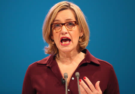 Britain's Home Secretary Amber Rudd speaks at the Conservative Party conference in Manchester, October 3, 2017. REUTERS/Hannah McKay