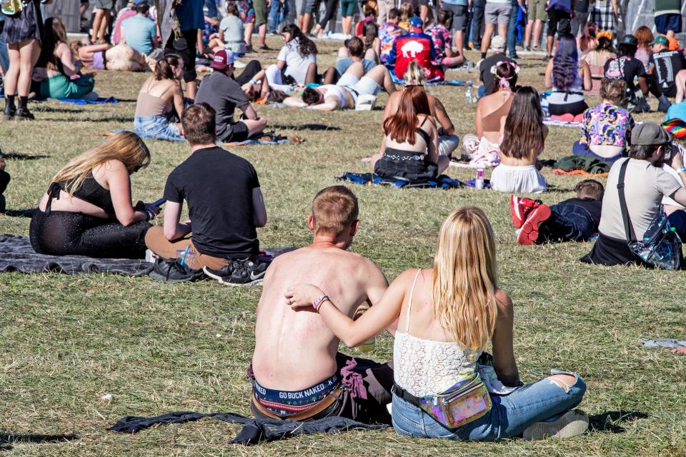 Participants listen to Jimi Hendrix covers on Day 3 of the 2022 Firefly Music festival in Dover, Saturday, Sept. 24, 2022.