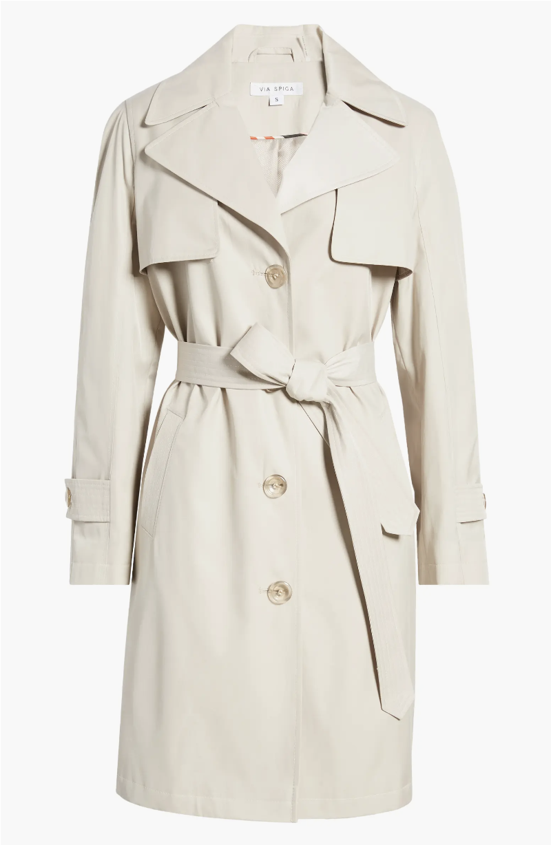 Via Spiga Water Repellent Cotton Blend Trench Coat