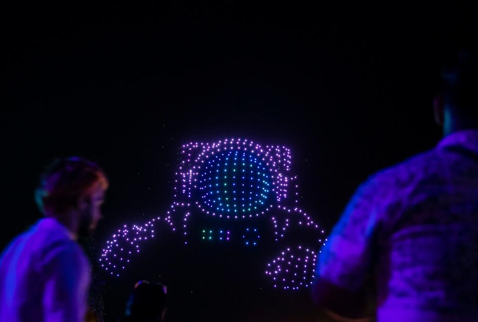 A drone show starts BLACKPINK's set during the Coachella Valley Music and Arts Festival at the Empire Polo Club in Indio, Calif., Saturday, April 22, 2023. 