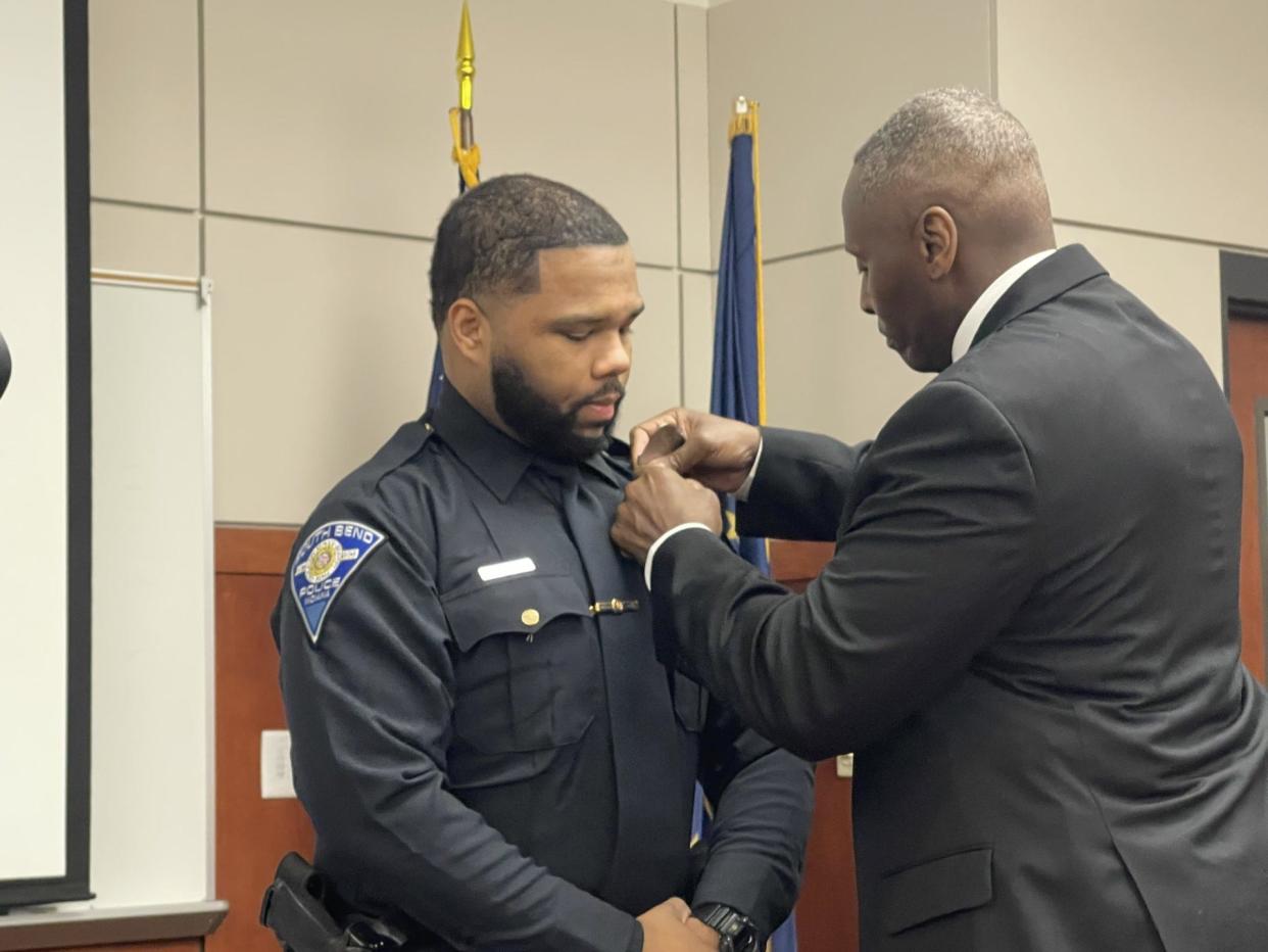Iman Delano Salik White gets pinned into the South Bend Police Department.