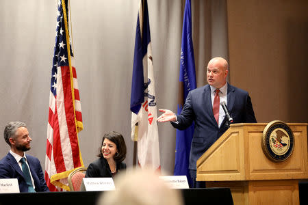 Acting Attorney General Matthew Whitaker speaks at the Department of Justice Rural and Tribal Elder Justice Summit in Des Moines, Iowa, U.S., November 14, 2018. REUTERS/Scott Morgan