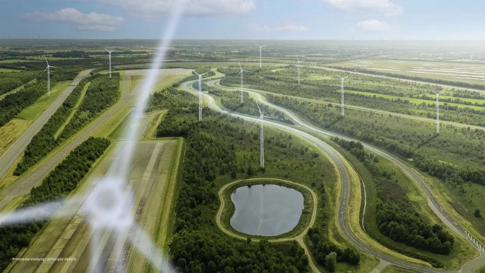 PRINZIPDARSTELLUNG: Mercedes-Benz hat mit den Planungen zur Installation eines Windparks auf seinem Testgel&#xc3;&#xa4;nde im norddeutschen Papenburg begonnen. Die Planung zur Umsetzung des Projekts und der &#xc3;&#xb6;kologisch nachhaltigen Nutzung der Fl&#xc3;&#xa4;che wird in enger Abstimmung mit den zust&#xc3;&#xa4;ndigen lokalen Beh&#xc3;&#xb6;rden sowie den Interessensgruppen vor Ort erfolgen. 

PRINCIPLE SKETCH: Mercedes-Benz has started planning the installation of a wind farm at its test track in Papenburg, northern Germany. The project plans and an ecological impact review will be carried out in close coordination with the local authorities and stakeholders. 