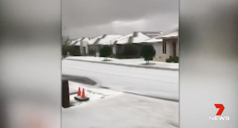 Hail blanketed the streets of Sydney (pictured)