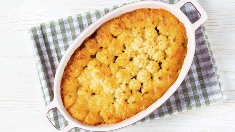 chicken Parmentier in baking dish