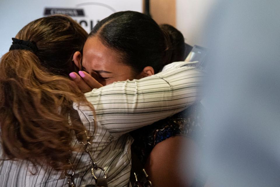 Little Liberia owner Ameneh Marhaba's embraces her sister Aisha Marhaba in tears after winning the Hatch Detroit's pitch competition at the Wayne State University Industry Innovation Center on July 21, 2022. "I owe a lot of where I'm at now to my father because of his sacrifice that he did to get us here," says Marhaba.