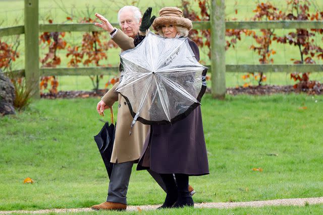 <p>Max Mumby/Indigo/Getty Images</p> King Charles and Queen Camilla attend church on Feb. 18, 2024