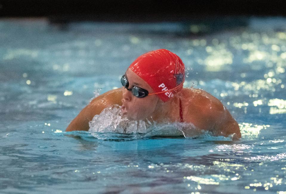 Jaydah Phelan, of West Florida High School, competes in the Girls 100 Yard Butterfly during the County Championships Swim Meet at Booker T. Washington High School in Pensacola on Thursday, Oct. 13, 2022.