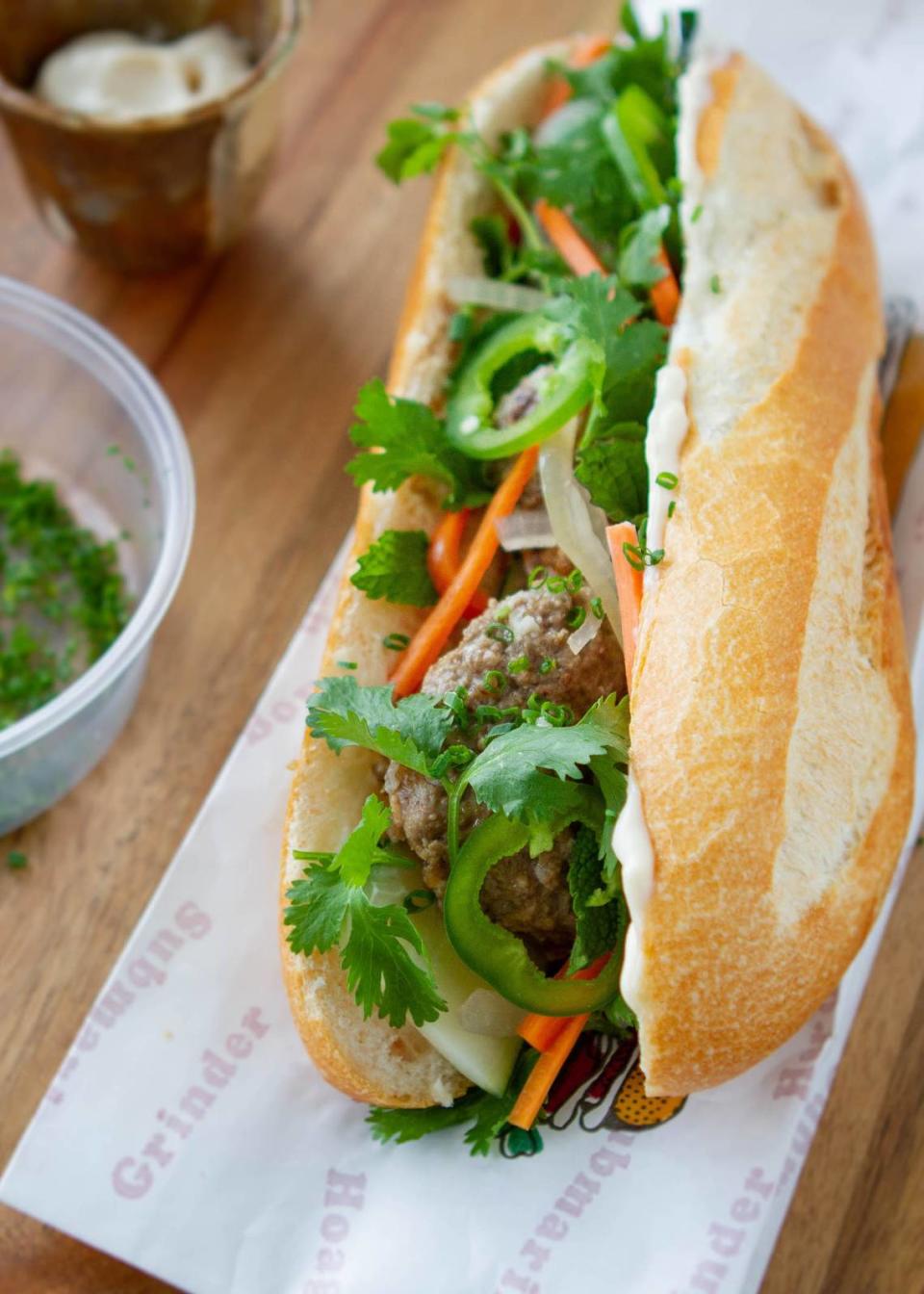 Bite into Ben Murray’s savory, meaty and colorful bahn mi sandwiches. 