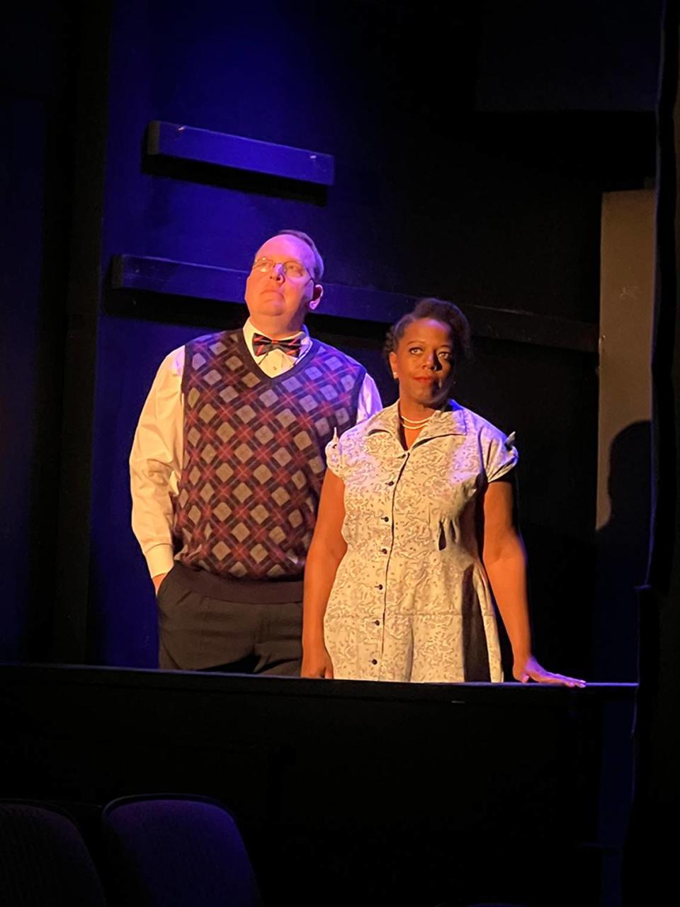 Drew Doyle and Andrea Weston-Smart in Olympia Little Theatre’s production of “Into the Breeches.”