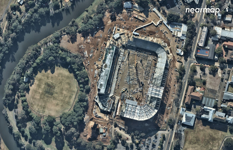 The huge stadium is <span>planned to be open in mid 2019 with a 30,000 seat capacity</span>. Photo: Nearmap.com.au