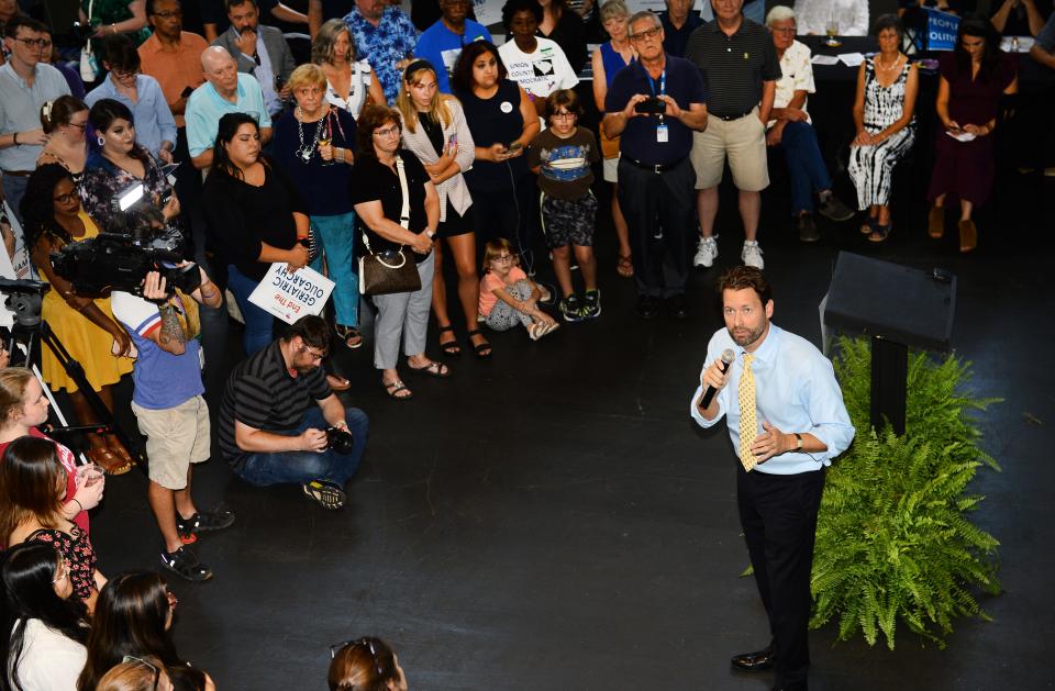 The Spartanburg County Democratic Party hosted a rally event with Democratic Gubernatorial candidate Joe Cunningham and candidate for Lt. Governor and Greenville native, Tally Casey. The event took place in downtown Spartanburg at the Citizens & Southern Event Space on Friday, August 26, 2022. Democratic Gubernatorial candidate Joe Cunningham speaks to guests at the rally. 