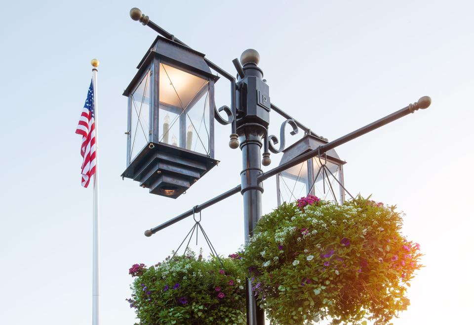 Caruso says the street lamps in Palisades Village were inspired by some he had seen while on vacation in St.-Tropez.