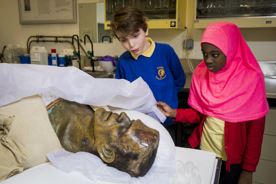 Schoolchildren get up close with Frankenstein’s Monster (Getty/PA)