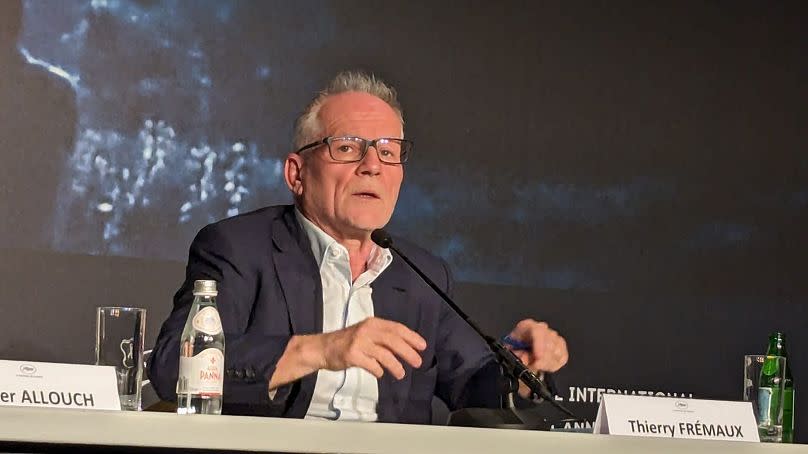 Thierry Frémaux speaking at the opening press conference for Cannes 2024.