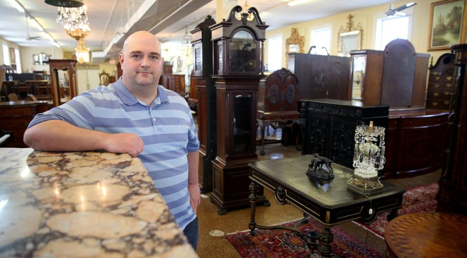 Mill House Antiques owner Joe Gormley is shown in the first floor gallery at the Long Branch shop Monday, February 27, 2023.  The second-generation, Long Branch-based provider of antique furnishings, lighting, jewelry, grand pianos, and rare small valuables has been in operation since 1973.