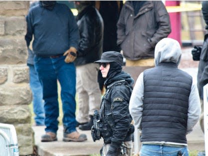 Aimenn Penny at a protest against a drag queen story hour, where he passed out 'propaganda flyers representing White Lives Matter, Ohio’s anti-drag queen views,' according to an FBI affidavit..