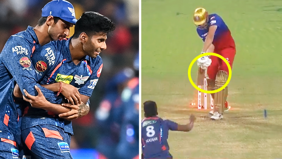 Mayank Yadav (pictured left) recorded a 156.7km/h rocket in the Indian Premier League with both Cameron Green and Glenn Maxwell both struggling. (Images: Getty Images/IPL)