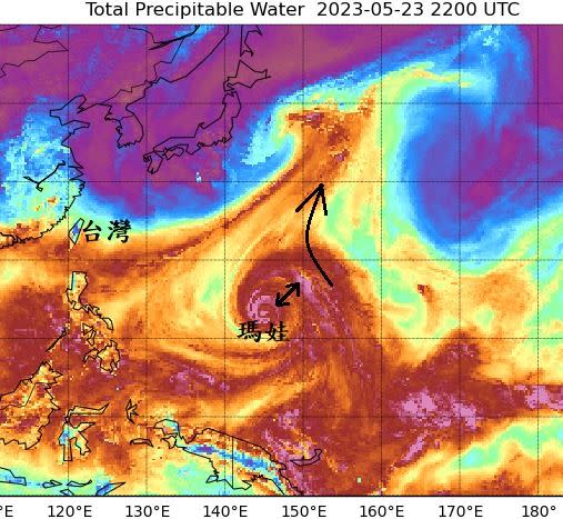 鄭明典表示，瑪娃將面臨第一道往北的拉力 。（圖／影像來源：https://tropic.ssec.wisc.edu/tropic.php）