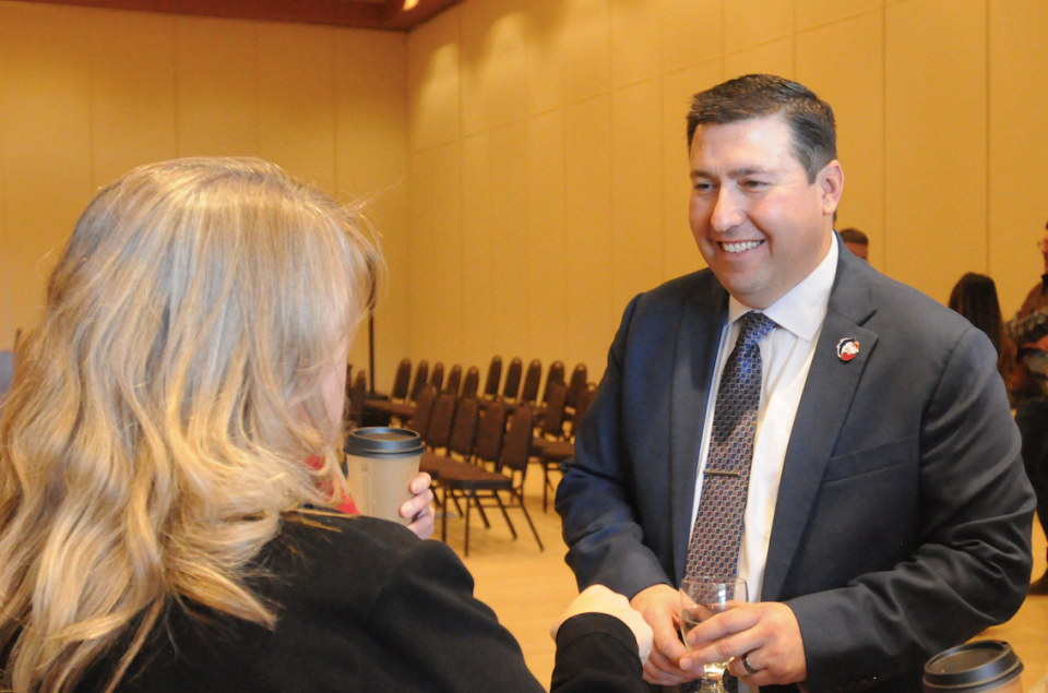 Newly appointed CSU Pueblo President Armando Valdez visits with community members during a "meet-and-greet" on December 15, 2023