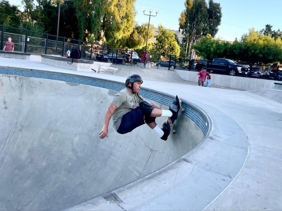 Eddie Hadvina, 62, said Ojai Skateboard Park's clover-style pool got him back into skating.