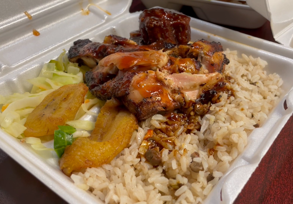 The Jerk chicken served at Reggae Jerk, a Jamaican restaurant in Greenacres, is marinated by chef Robert Leslie for 24 hour with a blend of 12 herbs and spices, grilled fresh to order and served with a tangy "secret sauce."