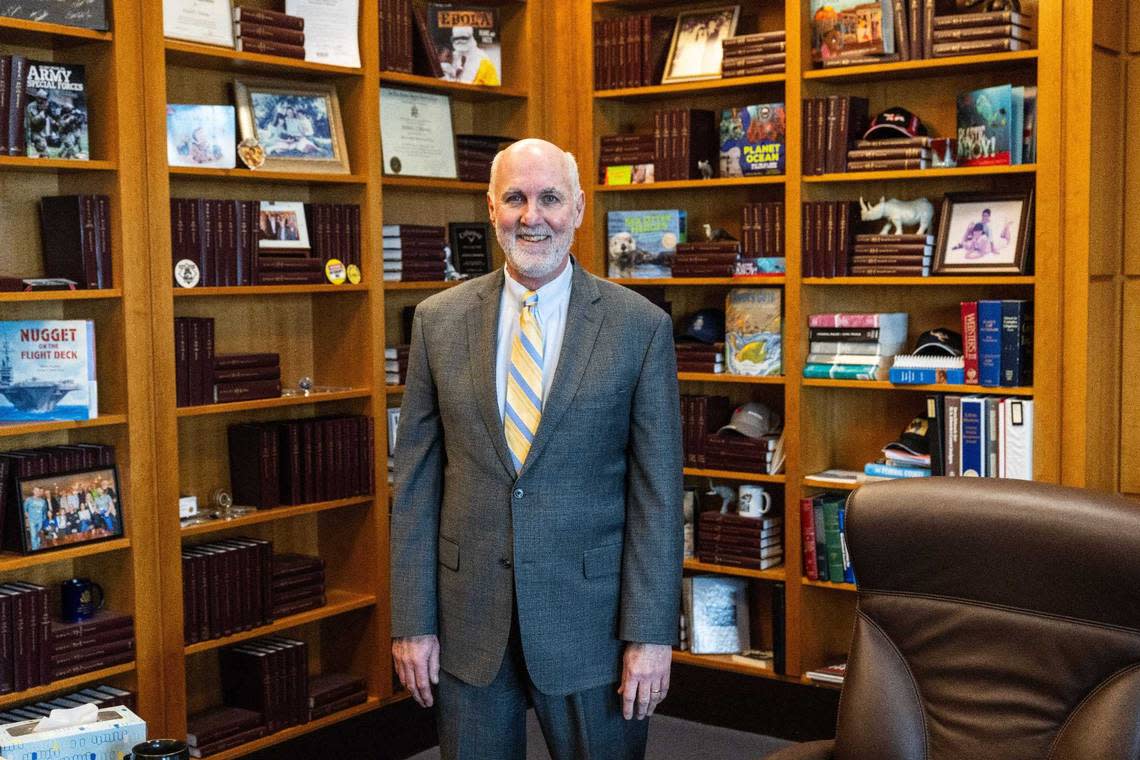 Chief U.S. Magistrate Judge Kendall J. Newman stands in his office at the Robert T. Matsui United States Courthouse on Tuesday, Jan. 23, 2024. Newman is retiring after 14 years on the bench following 15 years as an assistant U.S. attorney.