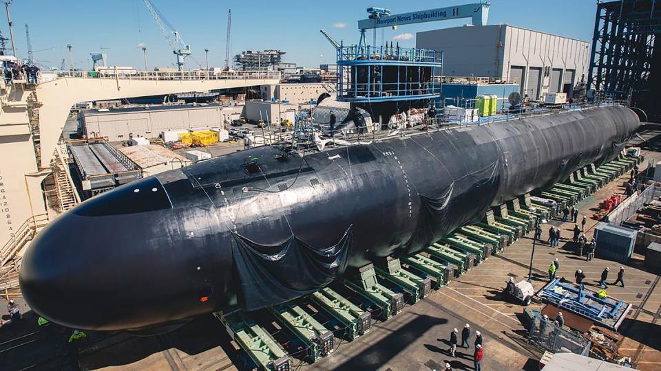 The US Navy's Block IV <em>Virginia</em> class submarine USS <em>New Jersey</em> seen in an advanced state of production. <em>HII</em>