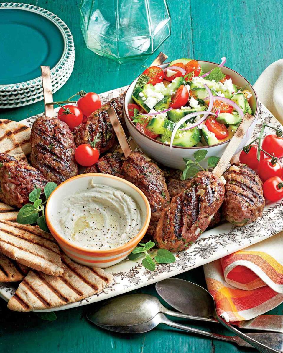 Spiced Beef Kabobs with Herbed Cucumber and Tomato Salad