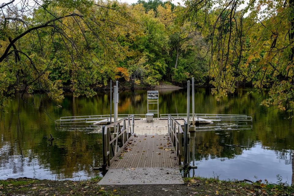 The Tecumseh Park Launch is in a slow-moving part of the Grand River which can make for some nice color reflections. Photo: Sunday, Oct. 15, 2023.