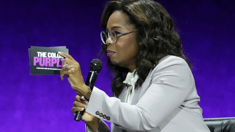 Oprah Winfrey, producer of an upcoming film remake of “The Color Purple,” takes part in a panel discussion on the film during the Warner Bros. Pictures presentation at CinemaCon 2023 at Caesars Palace, on April 25, 2023, in Las Vegas.