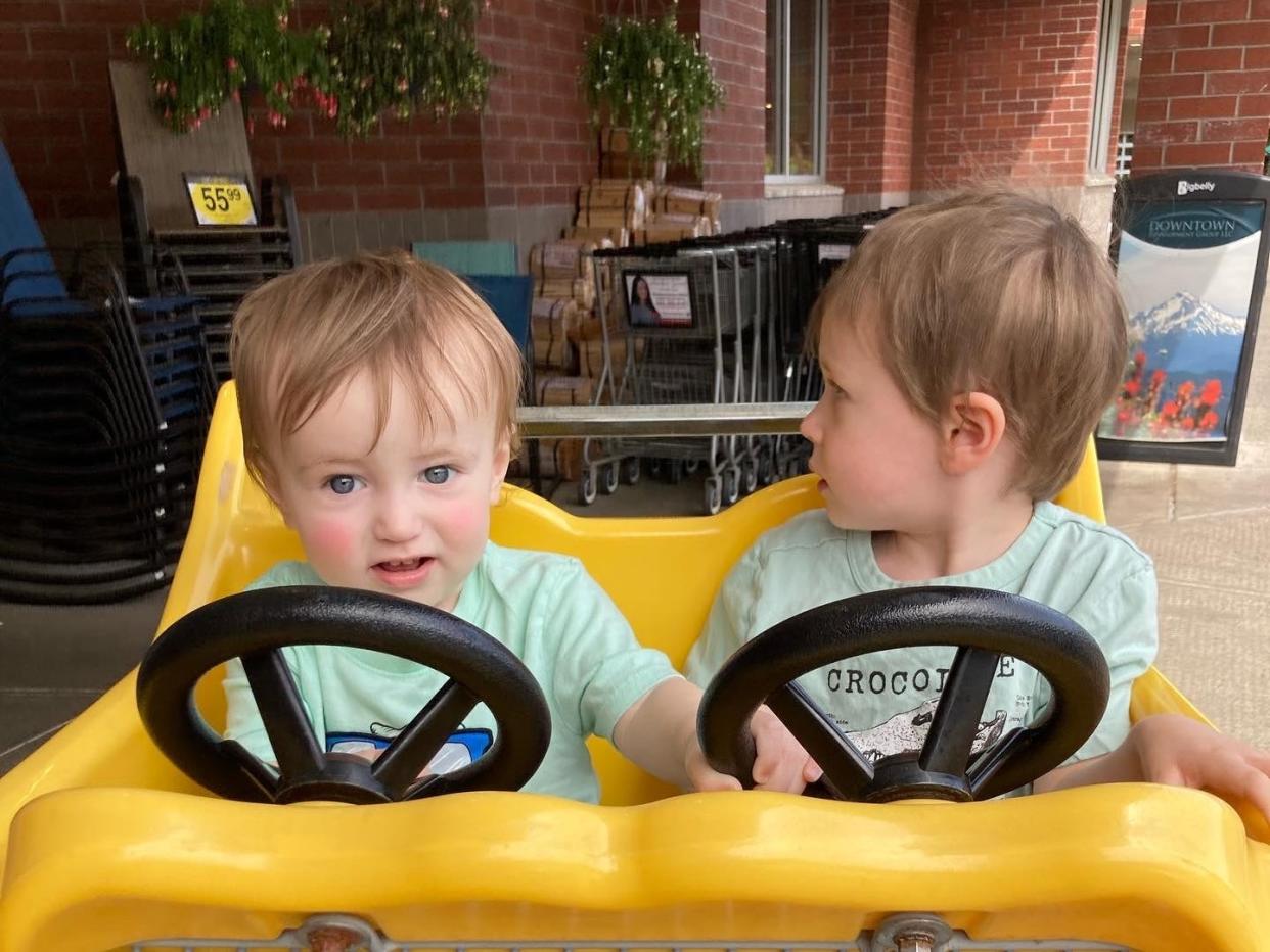 Laura Donovan's children in a cart