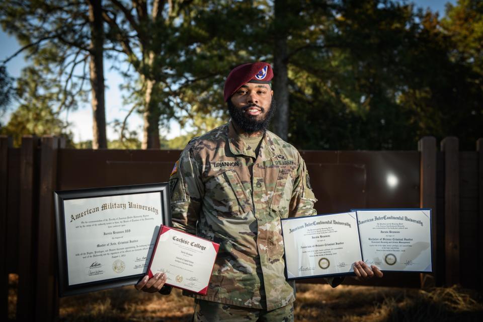 Staff Sgt. Jarvis Brannon has earned four degrees since he joined the Army and is now working his fifth degree, a PhD.