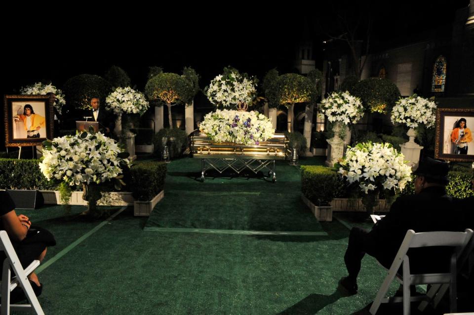 Michael Jackson’s coffin on display at his funeral in September 2009 (Getty Images)