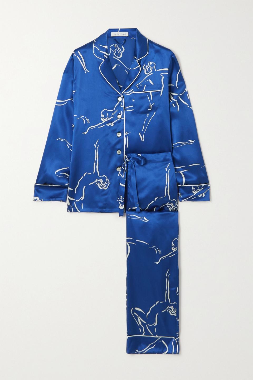 Lila Printed Silk-Satin Pajama Set