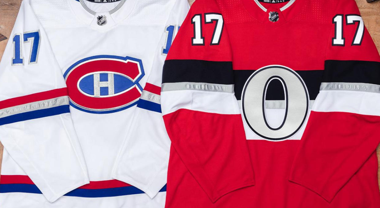 The Montreal Canadiens and Ottawa Senators unveiled their sweaters for the NHL 100 Classic at Lansdowne Park. (NHL/Twitter)