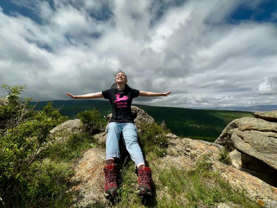 Nipomo native and Peace Corps volunteer Claire Bodger takes in the wildnerness near her home in the Arkhangai Province of Mongolia. Bodger splits her time roughly 50-50 between teaching English language classes and running an environmental education program.