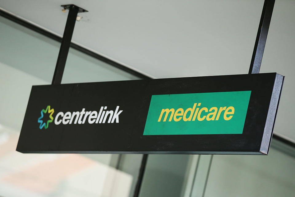 A Medicare and Centrelink office sign is seen at Bondi Junction on March 21, 2016 in Sydney, Australia. Federal public sector workers are expected to strike around Australia over a long-running pay dispute.