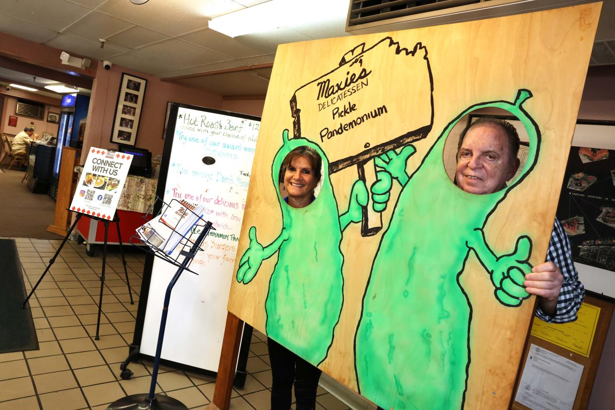 Allison McDonough and Steve Robbins owner of Maxie's Deli, 117 Sharon St., Stoughton, on Friday, Aug. 12, 2022.