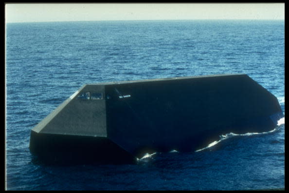 Sea Shadow test craft built (by Lockheed) as limited mobility platform to explore advanced technologies for surface ships, in 1st daylight test off coast of southern CA.  (Photo by Time Life Pictures/US Navy/Time Life Pictures/Getty Images)